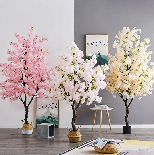 Artificial Cherry Tree Artificial Flower Landing Indoor Decoration Plant Potted Wedding Home Living Room Decoration Green Plant