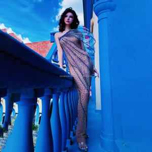 <span class=keywords><strong>Robe</strong></span> de soirée <span class=keywords><strong>chic</strong></span> et <span class=keywords><strong>glamour</strong></span> Novance Y5468 en maille transparente à une épaule, ornée de strass brillants, idéale pour les remises de diplômes - Product Image 2