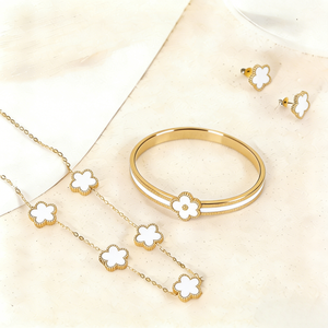 <span class=keywords><strong>Ensemble</strong></span> de bijoux élégant pour femme, collier et boucles d'oreilles en acier inoxydable plaqué or 18 carats, cadeau d'anniversaire - Product Image 5