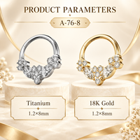 Anneau Clicker en Titane G23 ASTM F136 Sans Nickel, Personnalisable, Forme en V Scintillante avec Zircons Cubiques Mixtes pour Piercing Nez et Oreille