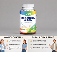 Gummies de calcium au lait en gros pour marque privée OEM, 60 unités, avec suppléments de vitamine D3