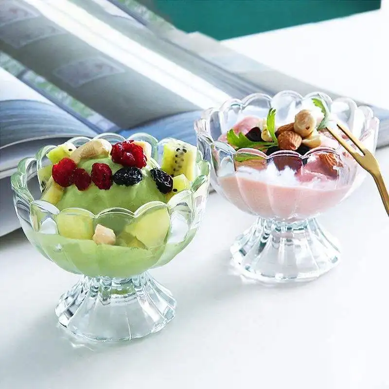 Restaurant Holiday Bar Clear Dessert Glasses Pressed Ice Cream Glass Tumbler flower shaped Glass bowl