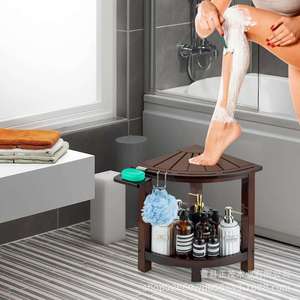 Wooden Bathroom Corner Stool With Tray Shaving Leg Seat Shower <b>Storage</b> Rack For <b>Bath</b> Use - Product Image 1