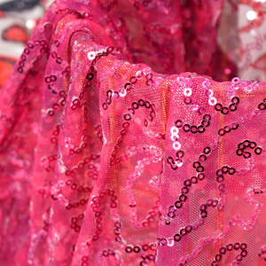 Tessuto in Rete Elasticizzato di Lusso con Stampa Floreale 3D Lilla Acqua Rosa Rettangolare con Paillettes per <span class=keywords><strong>Abiti</strong></span> - Product Image 4