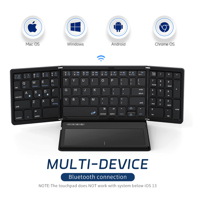 Mini Triple Folding Keyboard Leather Wireless Keyboard With Touchpad Portable Keyboard for Windows Android IOS iPad Phone