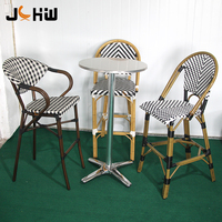 Chaise haute d'extérieur en rotin pour restaurant, aspect bambou, style bistrot français, chaise de bar d'extérieur avec accoudoirs