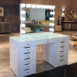 Mesa <span class=keywords><strong>de</strong></span> tocador clásica moderna <span class=keywords><strong>con</strong></span> paneles <span class=keywords><strong>de</strong></span> madera y cajones, <span class=keywords><strong>con</strong></span> espejo iluminado <span class=keywords><strong>para</strong></span> dormitorio, sala <span class=keywords><strong>de</strong></span> estar y soluciones <span class=keywords><strong>para</strong></span> salones <span class=keywords><strong>de</strong></span> <span class=keywords><strong>belleza</strong></span> - Product Image 2