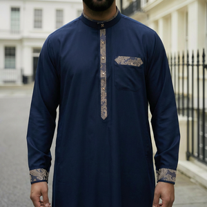 Calidad Premium Haramain Arabia Saudita Qatar estilo árabe Stand Collar hombres Thobe para la oración diaria musulmana Eid al-fitr Ramadán - Product Image 2