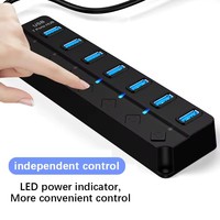 Hub USB 3.0 de 7 Puertos con Divisor de Uno a Siete, Dispositivo de Expansión de Alta Velocidad para Computadora Portátil, Adaptador de Corriente CC, Material ABS, en Stock