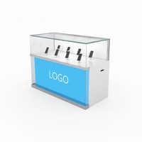 Célèbre marque boutique logo bande design bois verre lumière led téléphone portable vitrine téléphone portable vitrine