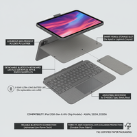 Casing Keyboard Laudtec Slim Folio Style untuk iPad (Generasi ke-10 & A16), Keyboard Nirkabel Terintegrasi Kompatibel dengan sistem iPadOS