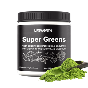 LIFEWORTH organik süper yeşiller suyu tozu elyaf içecek karışımı ile paketlenmiş meyve sebze mantar ve probiyotikler destekler - Product Image 1