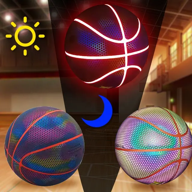 LED 적층 PU 농구 크기 7 홀로그램 빛나는 반사 농구 글로우 어두운 농구 공에서 선물 훈련