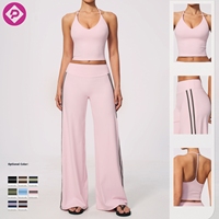 Großhandel Neuerscheinung Benutzerdefiniertes Logo Mode Damen Yoga-Set V-Ausschnitt Spaghetti-Träger-Top und Gerade Hose Sportset