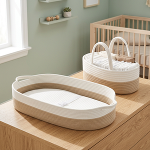 Paniers de rangement cubiques en rotin tressé à la main avec poignées et doublure pour organiseur de couches de bébé, étagères et décoration - Product Image 2