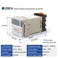 Controlador de Temperatura con Pantalla Digital E5C4, Tipo K/PT100, 0-399/0-999 Grados Celsius, Termostato con Enchufe de 220V