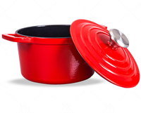 Cocotte en fonte émaillée rouge de 18 cm, 3 couches d'émail, avec doubles poignées