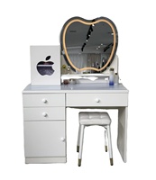 Ensemble de coiffeuse moderne couleur noyer avec miroir LED rond, armoire de rangement à six tiroirs, meuble de maquillage pour chambre à coucher