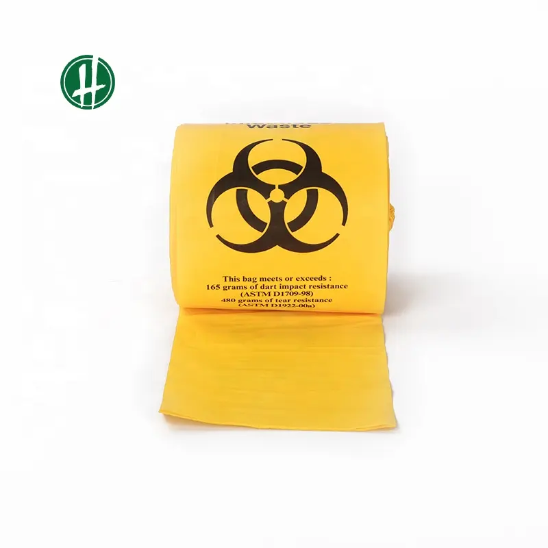 Sacchetto della spazzatura di plastica stampato personalizzato In rotolo sacchetto dei rifiuti di immondizia medica gialla dell'autoclave di plastica Bio