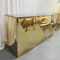 Comptoir de bar en acier inoxydable doré effet miroir, design géométrique 3D losanges, pour cocktails, mariages, banquets et événements