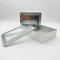 Boîte en métal rectangulaire personnalisée en fer blanc avec grande fenêtre pour l'emballage alimentaire, gâteaux, chocolats, logo couleur personnalisé, recyclable
