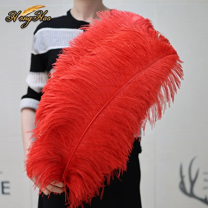 Grosir 15-80cm Multi warna dicelup bulu burung unta merah untuk kerajinan murah pesta pernikahan kostum panggung perlengkapan dekoratif