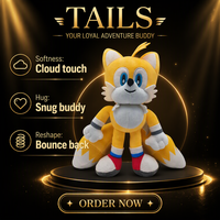 Peluche Sonic de dessin animé, jouet en peluche doux, poupée en coton PP, figurine câlinable pour enfants et collectionneurs, ornement en peluche