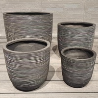 Set Pot Bunga Serat Tanah Liat Desain Klasik Modern, Tahan Air, Ringan, Lubang Drainase, Untuk Penggunaan Luar Ruangan & Dalam Ruangan, Paket Lantai Taman