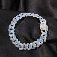 Nouveauté Mode Trendy Bleu 13mm Miami Cubain Lien Chaîne Glacé CZ Choker Bracelet Hip Hop Rappeur Bijoux
