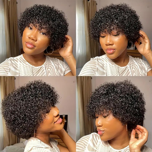 Cabello humano Peluca hecha a <span class=keywords><strong>máquina</strong></span> completa Pelucas negras naturales sin pegamento Cabello humano 10 pulgadas <span class=keywords><strong>Pixie</strong></span> Cut Short Bob Pelucas - Product Image 6