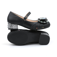 Chaussures tendance et scintillantes pour enfants, vente en gros, chaussures noires de princesse pour filles, pour la danse, talons hauts, chaussures de danse pour l'école.