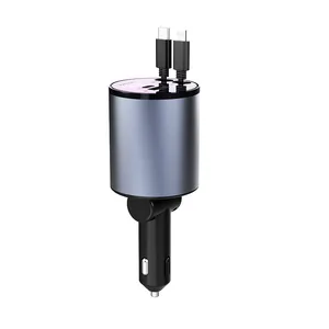 2024 Just-Link Flexible Retractable 100W 4 IN 1 Car Charger USB Type C Cable Super Fast Charge For Phone