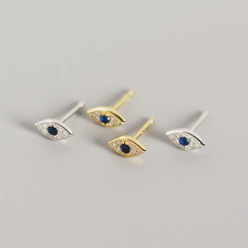 YHE0121 925 Sterling Silber Ohrringe Großhandel Vergoldete Ohrringe Blaue Strass Augen Ohrringe Ohr stecker Schmuck für Frauen
