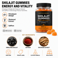 Bonbons Gommeux de Shilajit Pur Résine de l'Himalaya 600mg Extrait de Shatavari Safran Antioxydant Soutien Immunitaire Végétalien Qualité Alimentaire