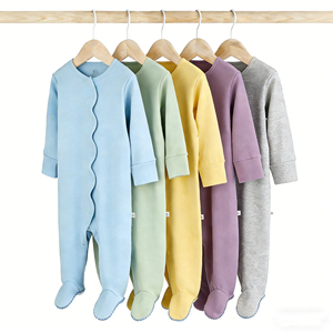 Mono de Bebé con Borde Festoneado, Suave y Cómodo, de Viscosa de Bambú, Manga Larga, Pijama para Dormir para Recién Nacidos - Product Image 1
