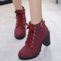 Bottines à lacets pour femmes, talon épais, plateforme, bottes courtes, chaussures décontractées d'hiver à la mode pour femmes, à porter en extérieur