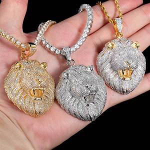 Colgante de Cabeza de León Personalizado de Plata de Ley 925 con Moissanita, Totalmente Engastado, Joyería Hip Hop, Chapado en Oro Real, Engaste Pavé, Amuleto Brillante - Product Image 2