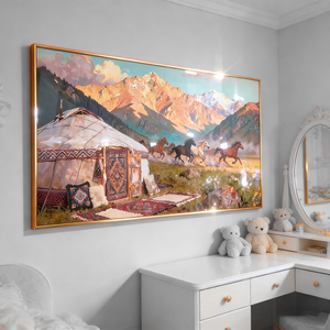 Quadro Moderno per Arredamento Casa, Pittura 3D LED da Parete per Soggiorno, Paesaggio Islamico con Cavallo, Dipinto Personalizzato in Cristallo e Porcellana, Novità - Product Image 3