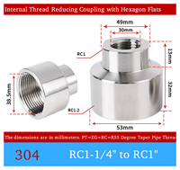 Raccord réducteur BSPT en acier inoxydable 304 poli forgé haute pression sur mesure 3000 LB, filetage interne PT1-1/4"*1"
