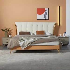 Yatak odası mobilyası tasarımcı deri lüks kral kraliçe Modern erkek kız yüksek son yatak takımı