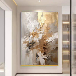 Grande Peinture Murale Acrylique sur Toile, Nature Morte Dorée Faite à la Main, Décoration Vibrante, Cadeau de Pendaison de Crémaillère, <span class=keywords><strong>Art</strong></span> Mural - Product Image 1