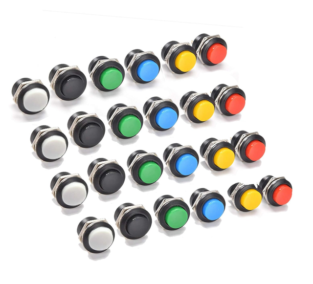 6 Colors Plastic Momentary Push Button SPST ON/OFF Push Button Switch 16MM Lockless Mini Round Push Button Switch