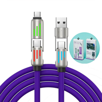 Cable cargador súper rápido de 240W USB a aleación de aluminio tipo C 4 en 1 Cable de carga de silicona USB múltiple 240W