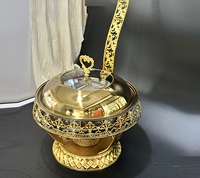 Plat de service chauffant moderne en acier inoxydable doré 8L pour mariage, avec support réglable, pour banquets, ensemble chauffe-plats de luxe