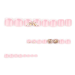 Venta al por mayor 24 piezas <span class=keywords><strong>flores</strong></span> blanco francés <span class=keywords><strong>uñas</strong></span> artificiales desnudas Rosa dedo del pie <span class=keywords><strong>uñas</strong></span> postizas usable corto forma plana <span class=keywords><strong>uñas</strong></span> postizas - Product Image 2