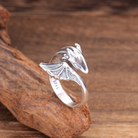 Bague en argent Sterling 925 pour hommes et femmes, anneau de Dragon rétro Punk Type d'ouverture de ptérosaure taille 5 à 9