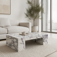 Table basse en marbre Calacatta Viola naturel, table cascade sculpturale pour hall d'hôtel haut de gamme et mobilier de salon de luxe