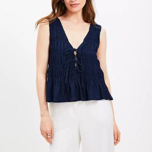Nouveauté d'usine : Blouse sans manches plissée à lacets pour femme, style gilet, avec volants, collection Printemps-Été - Product Image 1