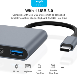 Grey 3 porte USB <span class=keywords><strong>C</strong></span> Docking Station <span class=keywords><strong>Type</strong></span>-<span class=keywords><strong>c</strong></span> Hub Converter 3 <span class=keywords><strong>in</strong></span> 1 tipo <span class=keywords><strong>c</strong></span> usb3. 0 4K HDTV PD adattatore per computer portatile Monitor TV dispositivo USB - Product Image 6