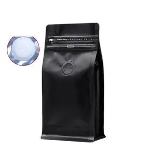 Topkwaliteit Recycle Acht Zijde Verzegelde Koffiezak Lege Rits Zwarte Koffie Verpakking Met Klep